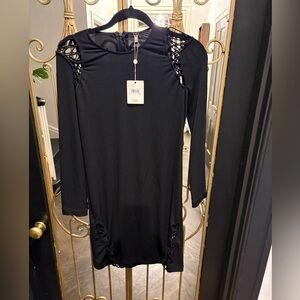 Haute hippie long sleeve biker lace up corset sheer sexy nwt Black Dress m